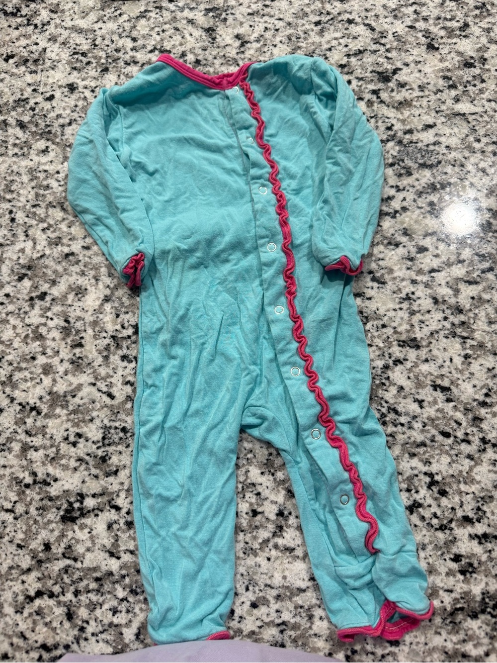 Kickee Pants Girls Teal One-Piece Pajama with Pink Trim